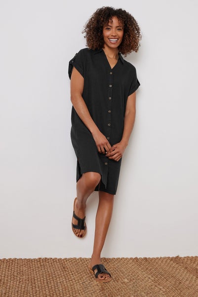 M&Co Black Relaxed Linen Shirt Dress