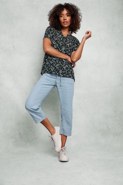 M&Co Blue Light Wash Drawstring Cropped Trousers
