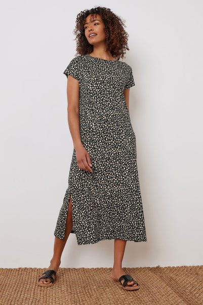M&Co Black Animal Print Short Sleeve Midi Dress