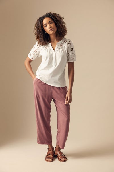 M&Co Pink Acid Wash Cropped Trousers