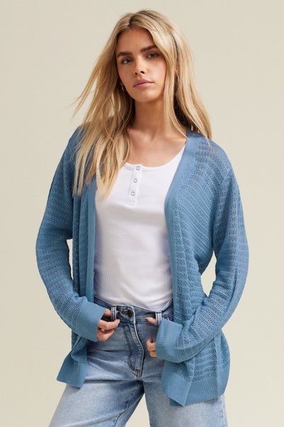 M&Co Petite Blue Pointelle Detail Cardigan
