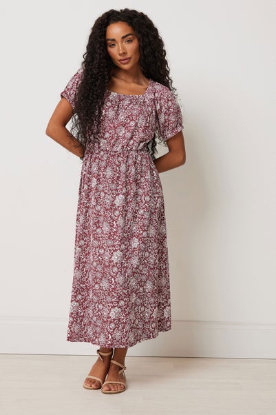 M&Co Petite Red Floral Print Midi Dress