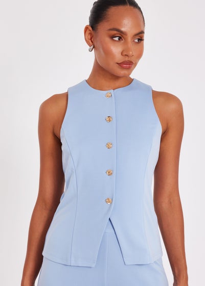 Quiz Blue Button Front Waistcoat