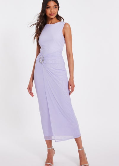 Quiz Lilac Mesh Buckle Midaxi Dress
