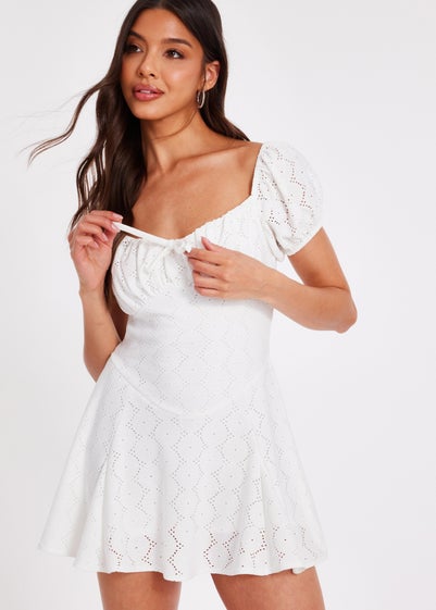 Quiz White Embroidered Milkmaid Playsuit