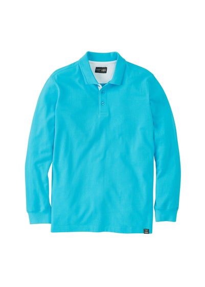 Cotton Traders Fresh Blue Long Sleeve Polo Shirt