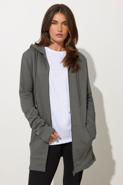 Long Tall Sally Grey Cotton Longline Hoodie