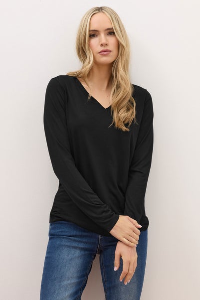 Long Tall Sally Premium Black Long Sleeve V-Neck Top
