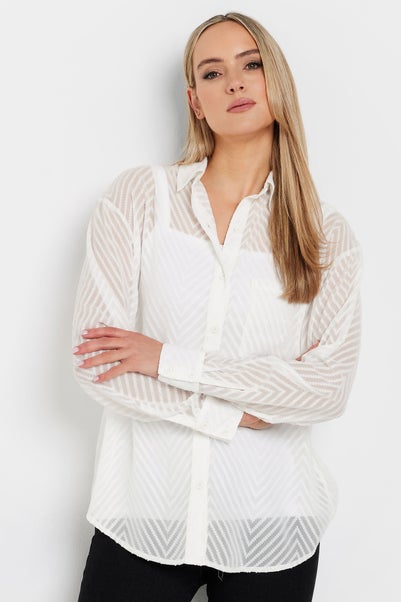 Long Tall Sally White Shadow Stripe Long Sleeve Shirt