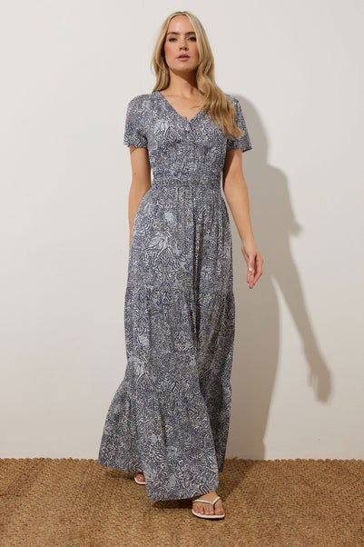 Long Tall Sally Navy Blue Abstract Tiered Maxi Dress