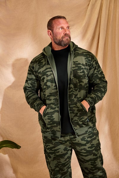 BadRhino Big & Tall Dark Green Camo Print Zip Through Hoodie