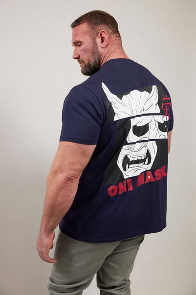 Badrhino Navy Blue Japanese Print T-Shirt