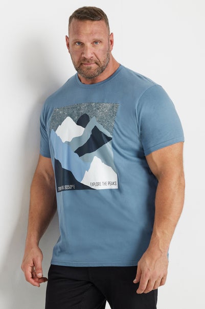 Badrhino Light Blue Abstract Mountain Print T-Shirt