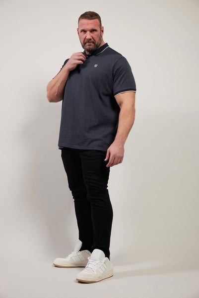 BadRhino Navy Blue Textured Waffle Polo Shirt