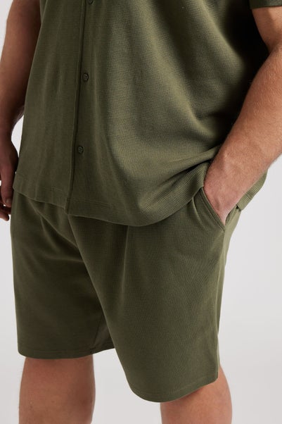Badrhino Khaki Green Textured Jersey Shorts