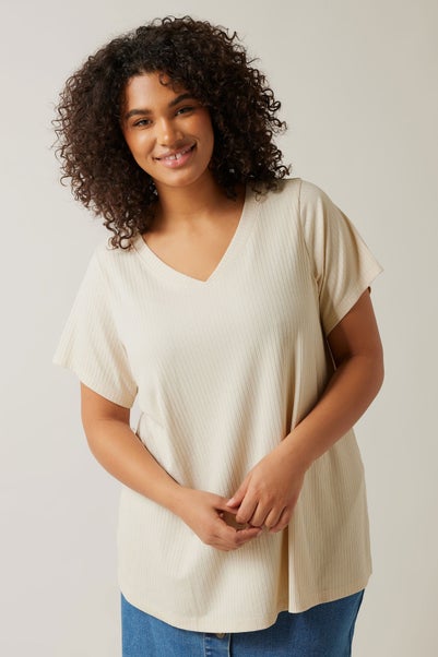 Evans Curve Cream Premium Ribbed Modal Blend T-Shirt
