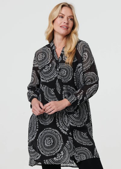 Izabel London Black Abstract Sheer Relaxed Longline Blouse