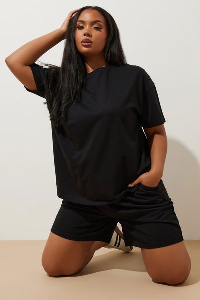 YOURS Curve Black Sweat T-Shirt & Shorts Set