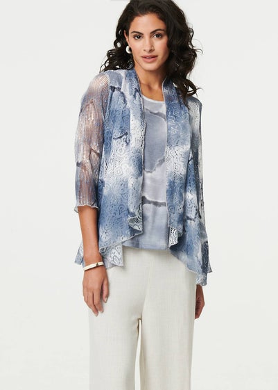 Izabel London Grey Tie Dye Semi Sheer Crochet Waterfall Top