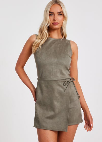 Quiz Khaki Faux Suede Playsuit