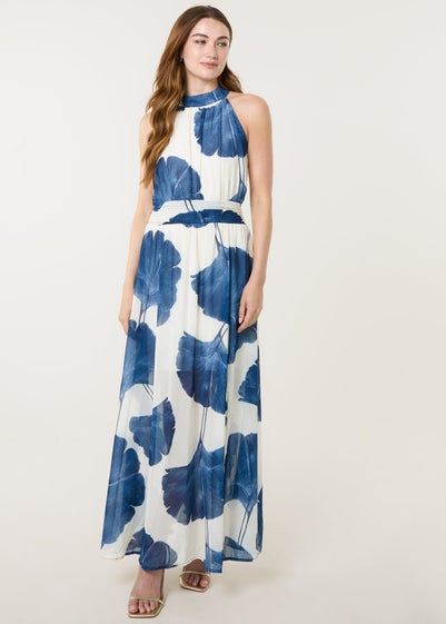Blue Vanilla White Halter Neck Occasion Dress