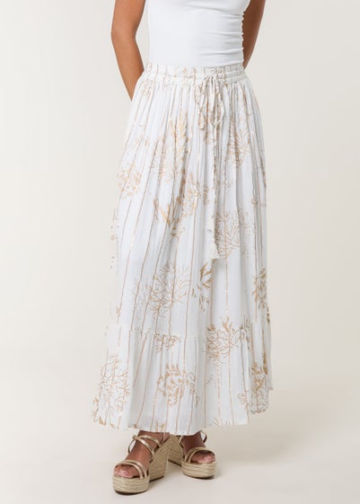 Blue Vanilla Ivory Gold Foil Print Peplum Hem Skirt