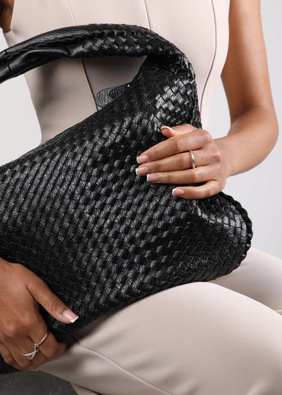 Where's That From Barber Black Woven Faux Leather Shoulder Bag