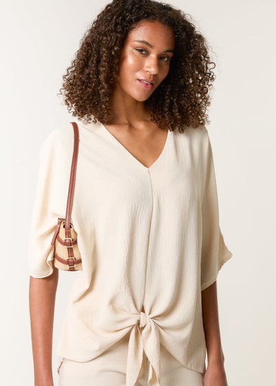 Blue Vanilla Beige Tie Knot Blouse