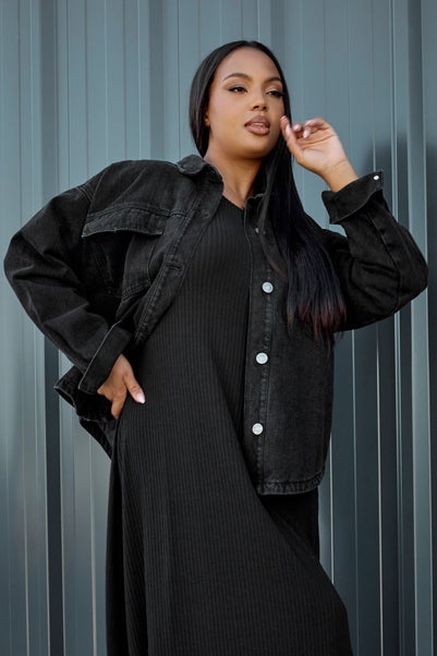 YOURS Curve Black Quilted Denim Shacket