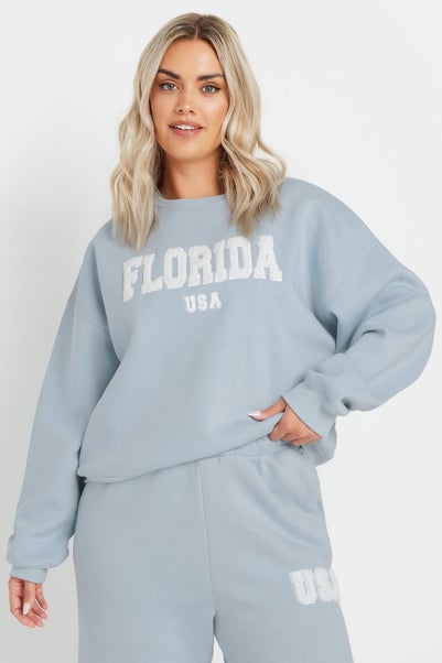 Yours Curve Light Blue Florida Slogan Sweatshirt