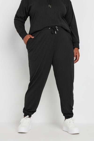 Yours Curve Black Ribbed Joggers