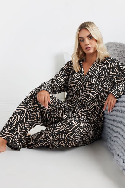 Yours Curve Natural Brown Zebra Print Soft Touch Pyjama Set