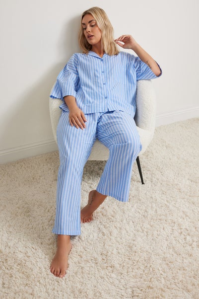 Yours Curve Blue Stripe Pyjama Bottoms