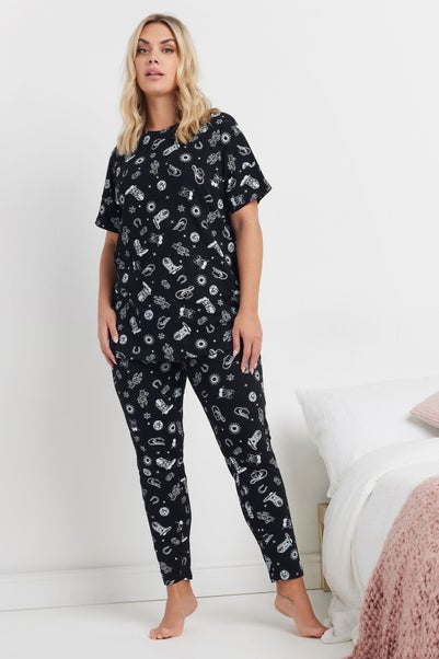 YOURS Curve Black & White Cowboy Print Pyjama Set