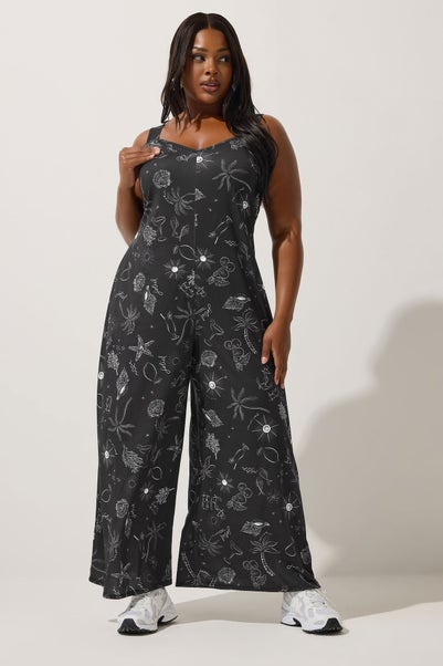 LIMITED COLLECTION Curve Black Summer Print Jumpsuit