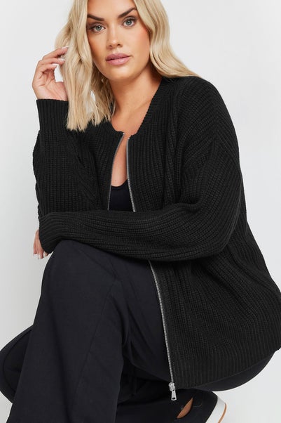 Yours Curve Black Knitted Bomber Cardigan