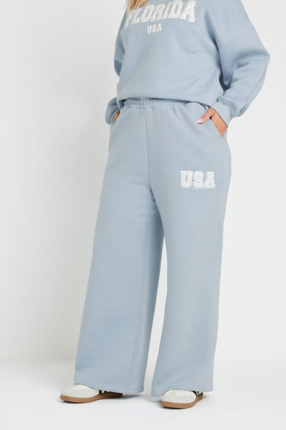 Yours Curve Light Blue Slogan Wide Leg Joggers