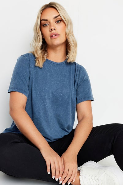 Yours Curve Blue Acid Wash T-Shirt