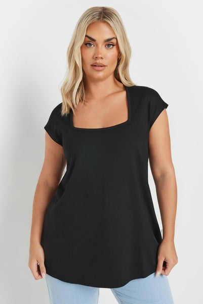 Yours Curve Black Square Neck Heavyweight Top
