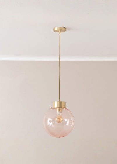 ValueLights Frenchie Pink Glass Globe Brushed Gold Capped Ceiling Light