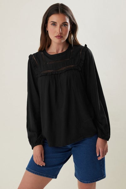 LTS Tall Black Woven Frill Blouse