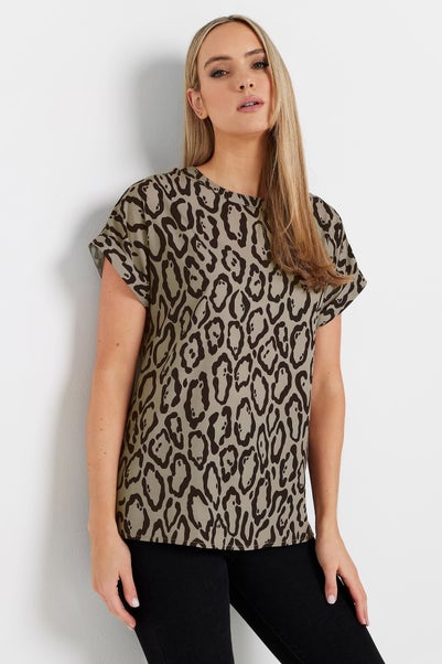 Long Tall Sally Natural Brown Leopard Print Blouse