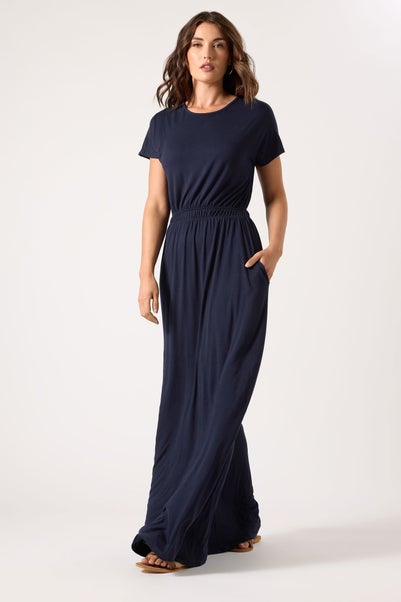Long Tall Sally Navy Blue Shirred Waist Maxi Dress