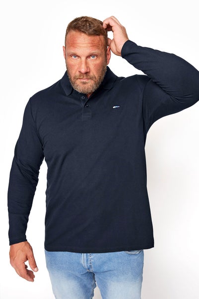 BadRhino Big & Tall Navy Blue Long Sleeve Core Polo Shirt