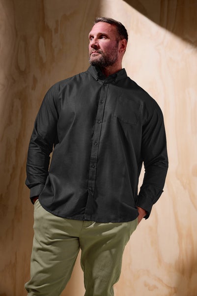 BadRhino Big & Tall Premium Black Long Sleeve Oxford Cotton Shirt