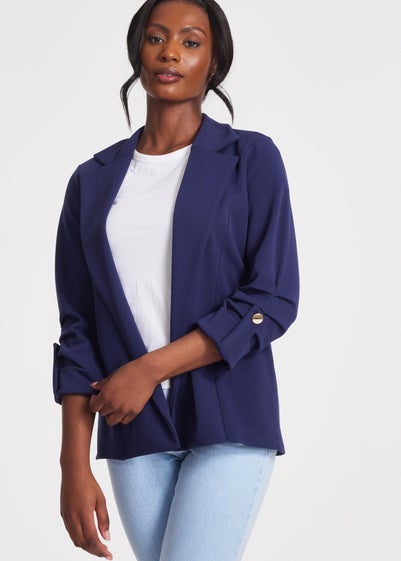 Quiz Navy Ruched Sleeve Blazer
