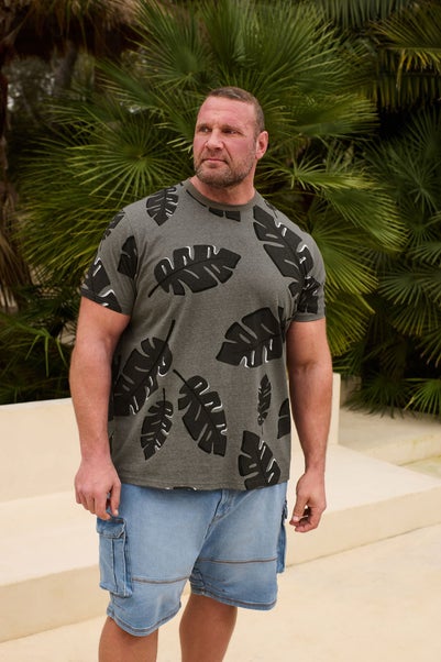 BadRhino Big & Tall Grey Palm Print Short Sleeve T-Shirt