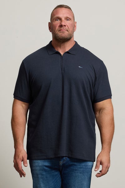 BadRhino Big & Tall Navy Blue Waffle Texture Zip Polo Shirt