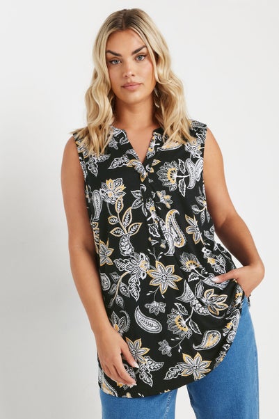Yours Curve Black Paisley Sleeveless Blouse