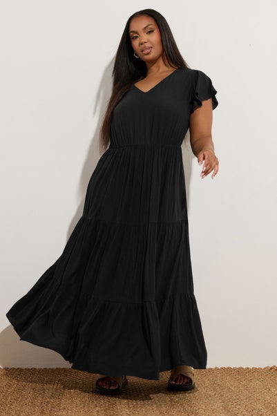 Yours Curve Black Crinkle Thrown On Maxi Dress